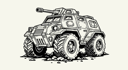 Armored vehicle illustration in monochrome © Stok
