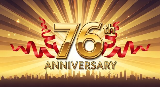Celebrating the 76th anniversary with a radiant and festive cityscape backdrop