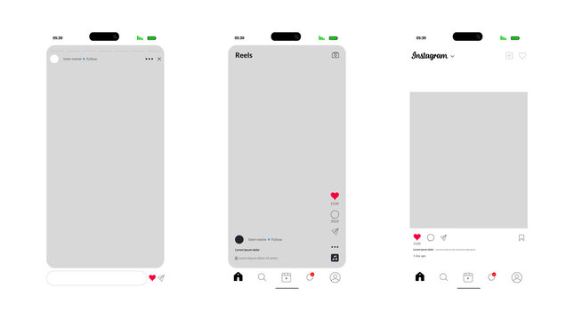Instagram mobile app interface screens mockup