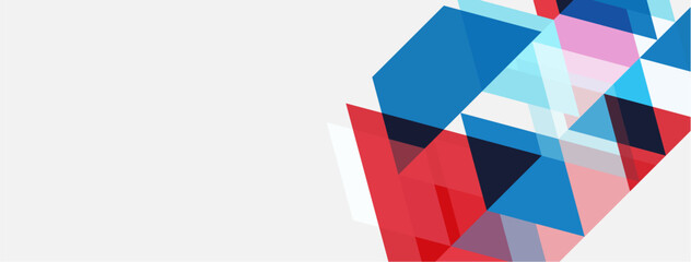 Obraz premium Abstract geometric shapes overlap, creating dynamic composition. Red, blue, pink hues dominate white background. Modern design element.