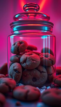 Abstract macro view of a cookie jar's sugary depths, hinting at clandestine delights ,  snack,  indulgence