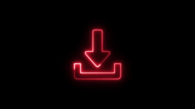 Glowing neon download Arrow icon animation. on a black background.
