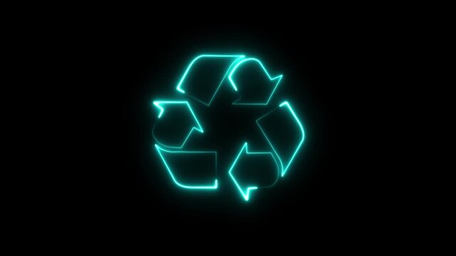 Recycling Symbol Neon cyan Glowing Arrow Loop Eco Friendly Sustainable Recycling Concept Modern Minimalist