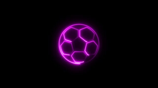 Animation of Glowing neon soccer football ball icon isolated . neon energy on Football game, soccer championship and tournament. neon ball icon black background. 4k Video motion graphic animation