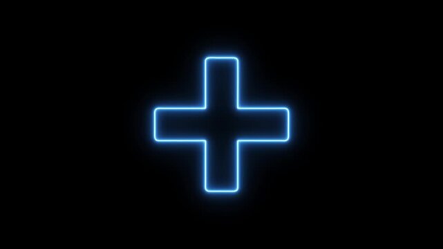 Glowing neon line plus symbol icon simple positive plus icon animation. Business counting add motion. positive technology sign. medical cross icon animation. 4k video