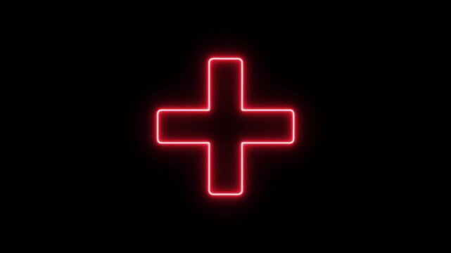 Glowing neon line plus symbol icon simple positive plus icon animation. Business counting add motion. positive technology sign. medical cross icon animation. 4k video