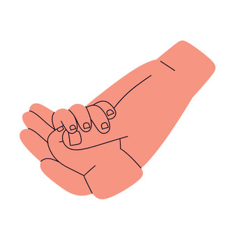 parent and kid baby hands in different skin tones showing gestures like handshake, support, helping, holding, and communication. Modern flat vector illustration symbolizing unity, teamwork, and human