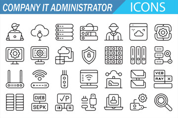 Fototapeta premium Technology management outline icons for IT service and infrastructure