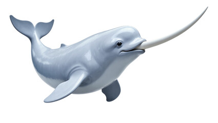 Gray Sea Unicorn Swimming with Long Horn and Dark Fins © Ophelia