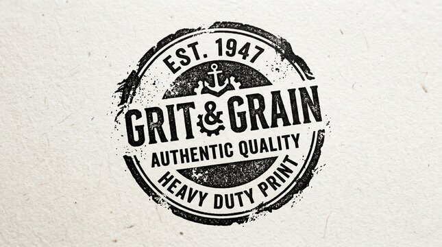 Vintage Grit & Grain logo stamp on textured background with heavy duty print