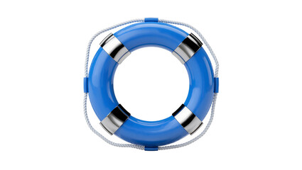 Fototapeta premium Blue life preserver with silver accents and coiled rope