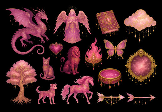 Magical Pink Fantasy Elements Design Set