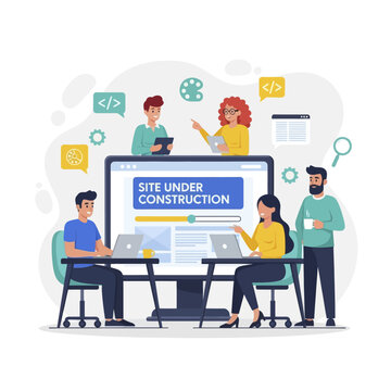 A team of web developers working on a website under construction project.