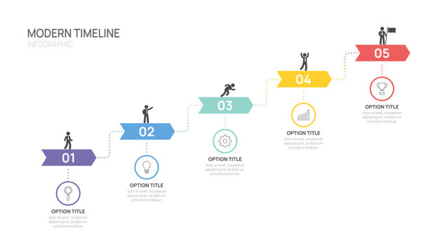 Infographics staircase arrow symbol timeline roadmap business 5 steps to success template.