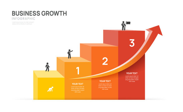 Business success infographic with arrow isometric 3 steps, career growth, and achievement concept, vector.