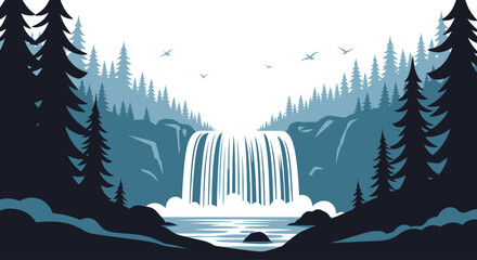 Waterfall pouring down rocky slope. © yeandita