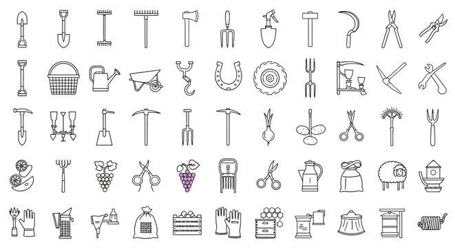 Various kitchen utensils and food icons.