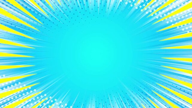集中線　放射線　効果線　ループ動画　サンバースト　枠　ポップ　爽やか　キラキラ　おしゃれ　アメコミ　サプライズ　びっくり　キャンペーン　Animated blue comic background.Cartoon concentration line.Pop art design.sunburst,starburst.Loop video.