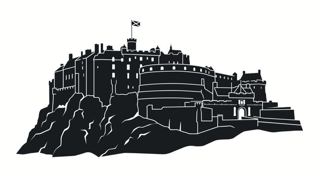Edinburgh Castle silhouette vector for Scottish heritage, medieval architecture, culture, tourism, branding, fortified landmark, and design projects worldwide