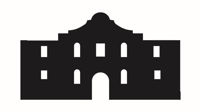 Alamo Mission silhouette vector for Texas history, heritage, culture, remembrance, branding, architecture, tourism, education, and design projects worldwide