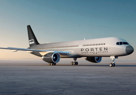 Modern Airplane Mockup On Runway Sunset PS