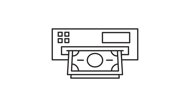 ATM Machine Dispensing Cash Money Banknote Minimalist Black Line Vector Icon Illustration with Editable Stroke for Banking Finance and Business Design Projects Scalable Outline Graphic