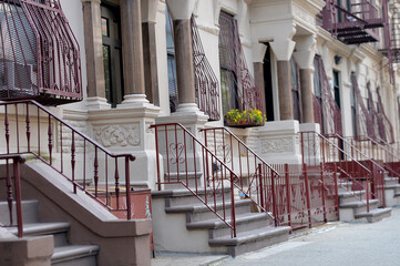 Closeup Of Aged Masonry Staircase With Ornamental Banisters And Subtle Shadow Play new york © aletia2011