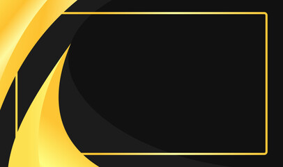 Golden curves flow beside a sleek black frame. Bold lines define a striking contrast between light and dark. Elegant design suits premium presentations or luxury banners. © Sukma