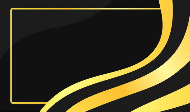 Golden curves ripple against a deep black background. Fine gold line frames a blank space for text or design. Modern elegance blends motion with calm sophistication. Ideal for luxury branding.