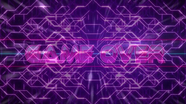 Vertical video: Pulsing grid spurring GAME OVER reveal cyan scan sweeping letters marking game end