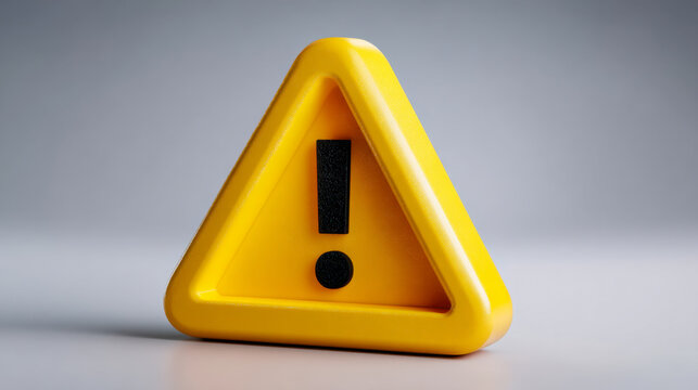 Yellow triangular warning sign with black exclamation mark symbol on a simple neutral background conveying caution and alert messages in safety contexts