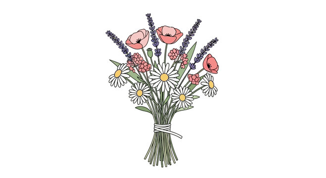 Bouquet of colorful flowers tied together.