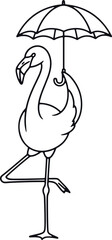 Obraz premium Flamingo holding umbrella line drawing on checkerboard background.
