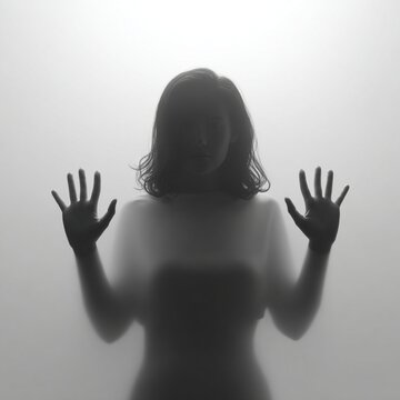 Silhouette of a girl in black and white with her hands outstretched, pleading for help