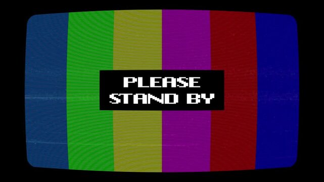 Animated TV test pattern color bars no signal text