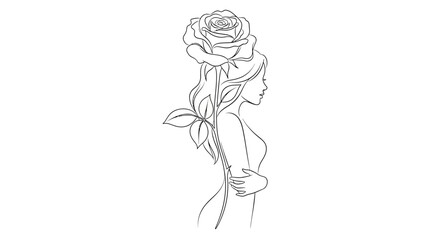 Obraz premium Woman Holding a Large Rose Flower.