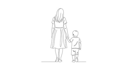 Obraz premium Woman and child walking hand in hand.