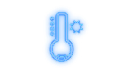Naklejka premium Blue neon outline thermometer icon displaying cold temperature with a snowflake symbol, perfect for weather forecasts, winter designs, and climate indicators, isolated on transparent background