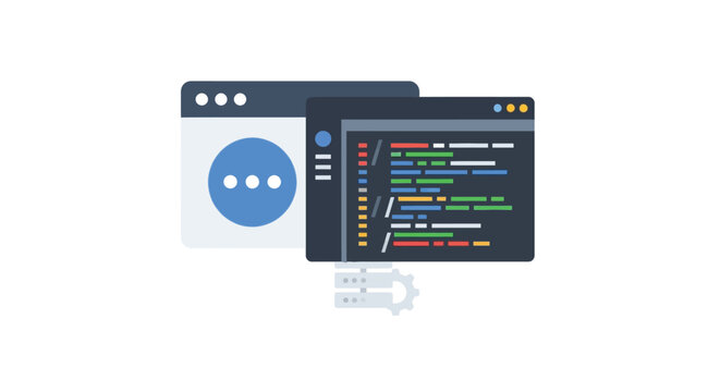 web development interface with code editor and chat bubble