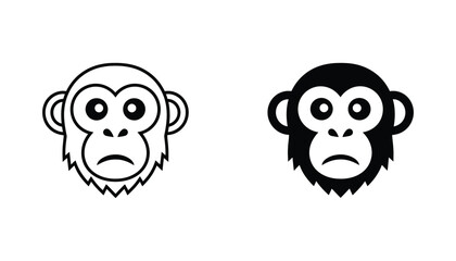 Sad monkey face icon set in linear and solid black vector style for character design and mascot graphics © Emma