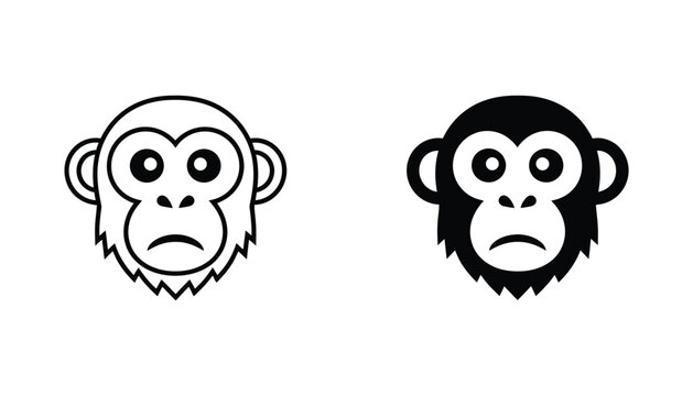 Sad monkey face icon set in linear and solid black vector style for character design and mascot graphics