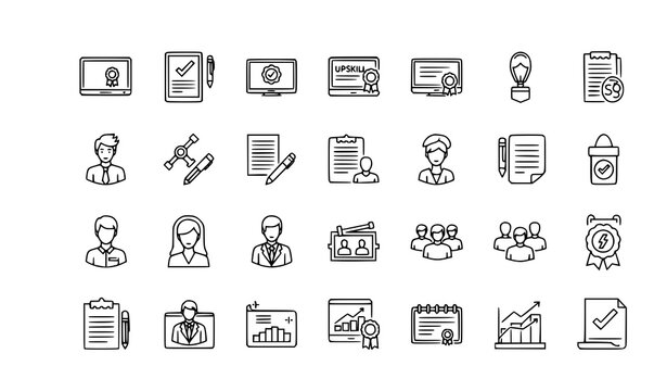 Editable upskill and self improvement thin line icon collection vector