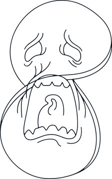 Crying face with open mouth and tears on transparent background.