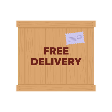 Wooden Crate With Free Delivery Stamp And Parcel shipping