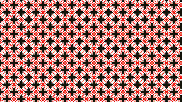 Seamless Red Black White Geometric Floral Lattice Pattern Background