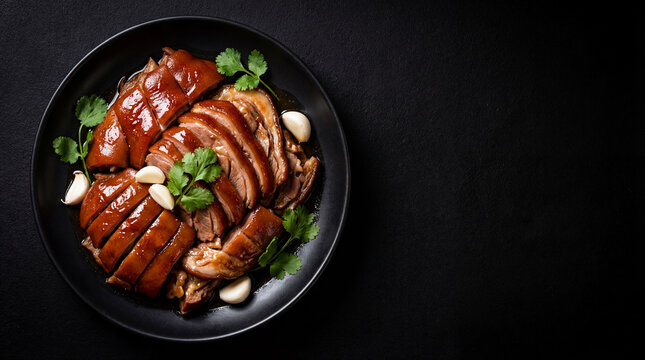 Authentic Chinese Braised Pig Head Meat, Sliced with Rich Soy Glaze and Herbs.