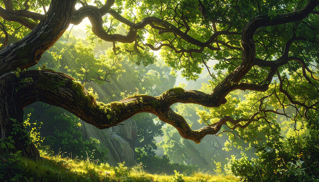Ancient tree sunlight forest
