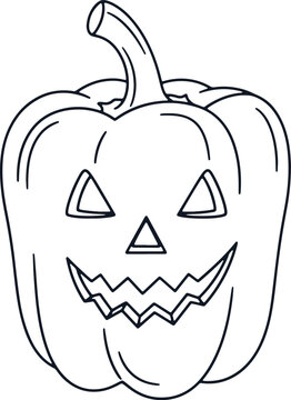 Jack o lantern pumpkin with carved face glowing and smiling on transparent background.