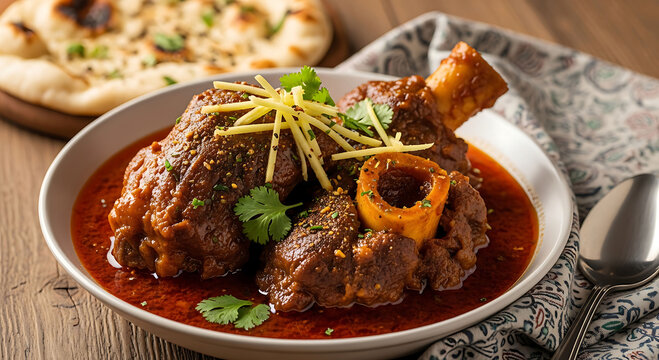 Pakistani Nihari: Slow-Braised Beef Shank in Rich Spiced Gravy with Naan Bread