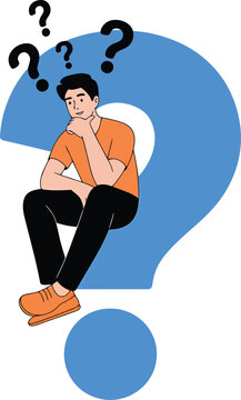 Man pondering sitting on question mark
